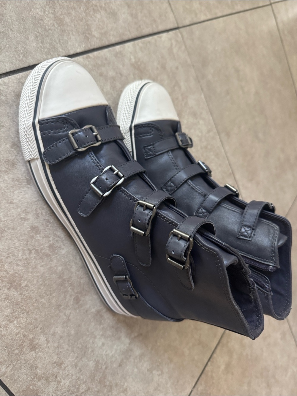 NWT Ash "Virgin" Leather High Top Buckle Sneakers – Graphite, Size40 US10